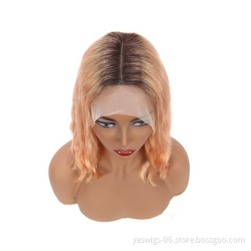 Hot Selling Body Wave Real Cambodian Human Virgin Hair 1b/Gold Color Bob Transparent HD Swiss Lace Frontal 13x4 Short Bob Wig